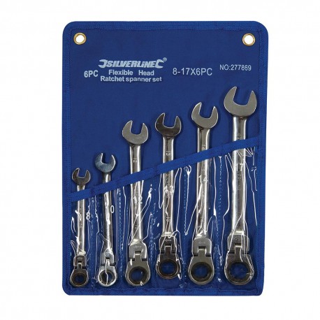 Llaves combinadas con carraca articulada, 6 pzas